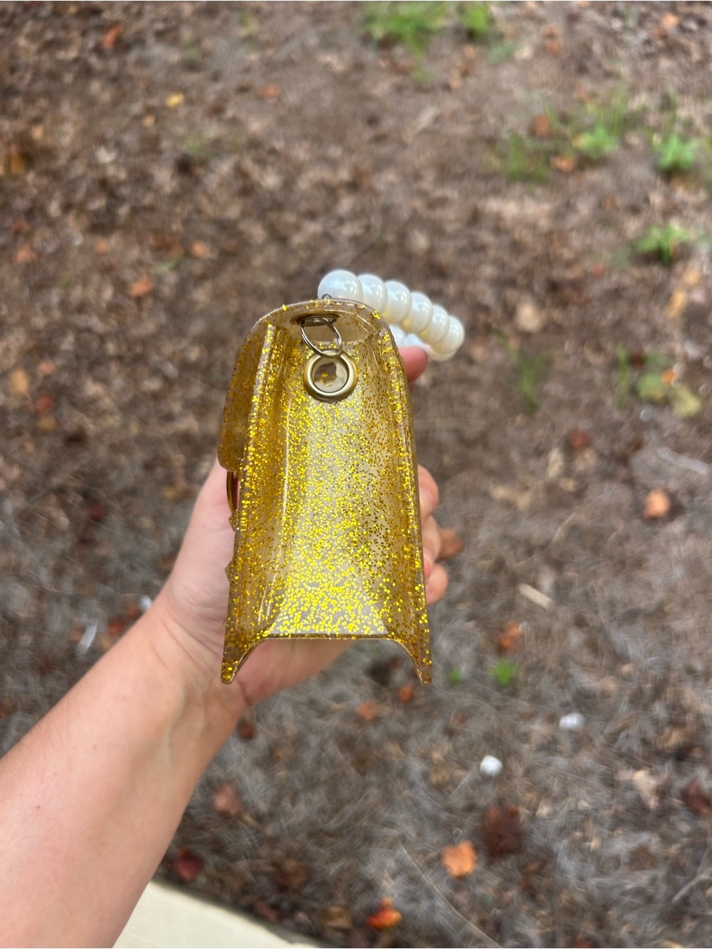 Gold Glitter Jelly Mini Top Handle Bag with Faux Pearl Handle - Picture 6 of 7
